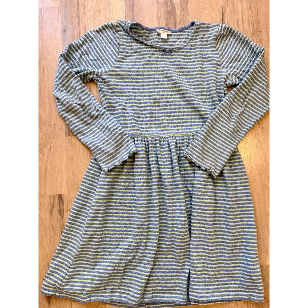 Girls J.Crew Crewcuts Striped Crinkle Knit Dress Blue Green Size 10 Long Sleeve